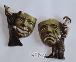 Rare Vintage Ceramic Arts Studio Hamlet & Ophelia Comedy Tragedy Masks MINT