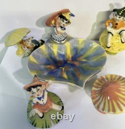 Rare Vintage Ceramic Arts Studio Madison WI Pixie Trinket Dish & 4 Figurine Set