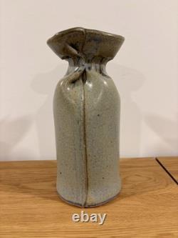 Rare Vintage Gunny Sack Studio Pottery Vase Canada Signed RP Blue Beige