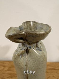 Rare Vintage Gunny Sack Studio Pottery Vase Canada Signed RP Blue Beige