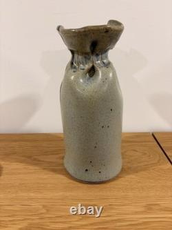 Rare Vintage Gunny Sack Studio Pottery Vase Canada Signed RP Blue Beige