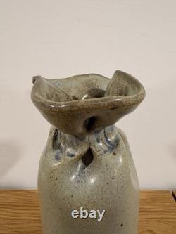 Rare Vintage Gunny Sack Studio Pottery Vase Canada Signed RP Blue Beige