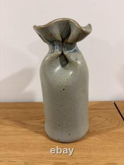 Rare Vintage Gunny Sack Studio Pottery Vase Canada Signed RP Blue Beige