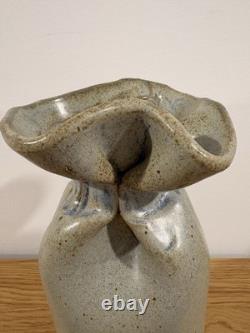 Rare Vintage Gunny Sack Studio Pottery Vase Canada Signed RP Blue Beige