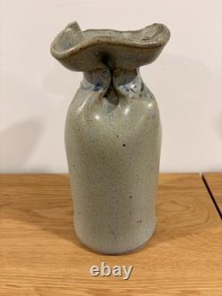 Rare Vintage Gunny Sack Studio Pottery Vase Canada Signed RP Blue Beige