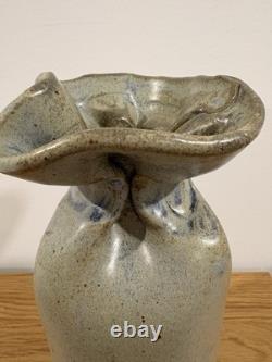 Rare Vintage Gunny Sack Studio Pottery Vase Canada Signed RP Blue Beige