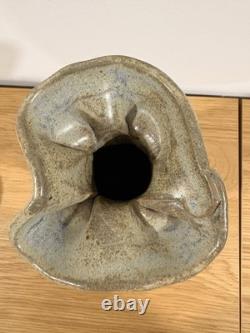 Rare Vintage Gunny Sack Studio Pottery Vase Canada Signed RP Blue Beige