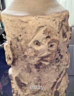 Rare Vintage Pottery Vase With Faces