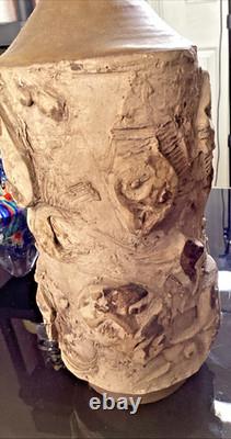 Rare Vintage Pottery Vase With Faces