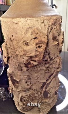 Rare Vintage Pottery Vase With Faces