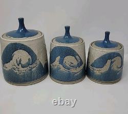 Rare Vintage Signed Studio Pottery Covered Canister Set by Don Hanson 1970's