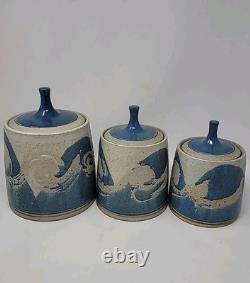 Rare Vintage Signed Studio Pottery Covered Canister Set by Don Hanson 1970's