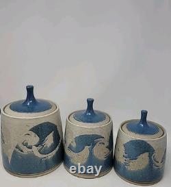 Rare Vintage Signed Studio Pottery Covered Canister Set by Don Hanson 1970's