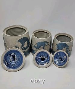 Rare Vintage Signed Studio Pottery Covered Canister Set by Don Hanson 1970's
