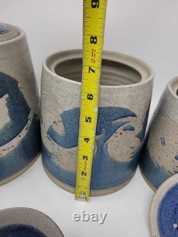 Rare Vintage Signed Studio Pottery Covered Canister Set by Don Hanson 1970's