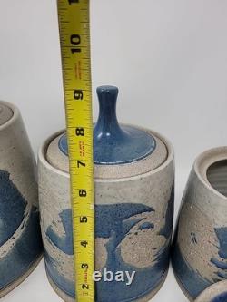Rare Vintage Signed Studio Pottery Covered Canister Set by Don Hanson 1970's