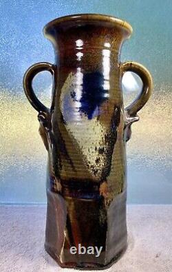 Rare Vintage Signed Studio Pottery Jar Vase Abstract Design 14H