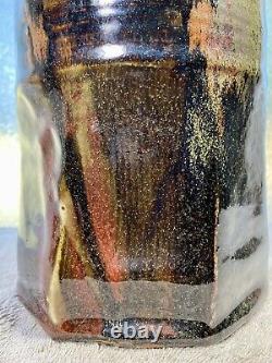 Rare Vintage Signed Studio Pottery Jar Vase Abstract Design 14H