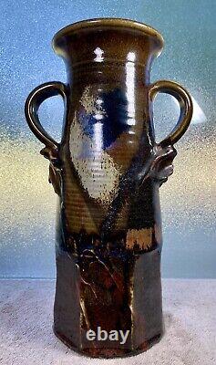 Rare Vintage Signed Studio Pottery Jar Vase Abstract Design 14H