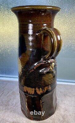 Rare Vintage Signed Studio Pottery Jar Vase Abstract Design 14H