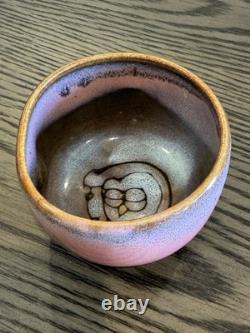 Rare Vintage Signed Studio Pottery Tea Bowl Hand Thrown Stoneware Owl Motif