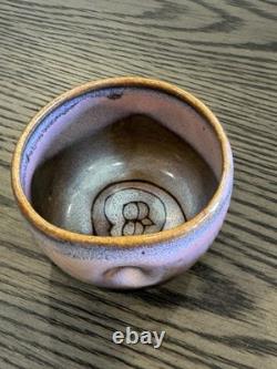Rare Vintage Signed Studio Pottery Tea Bowl Hand Thrown Stoneware Owl Motif