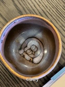 Rare Vintage Signed Studio Pottery Tea Bowl Hand Thrown Stoneware Owl Motif