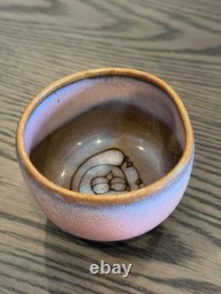 Rare Vintage Signed Studio Pottery Tea Bowl Hand Thrown Stoneware Owl Motif
