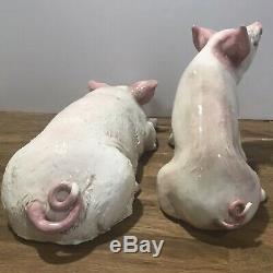 Rare Vintage Townsend Ceramic Studio Signed Art Pottery Piglet Pig Sculpture Set