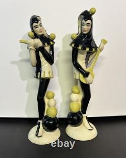 Rare Vtg Ceramic Arts Studio King's Jester Flutist & Lutist Figurines Set AS IS