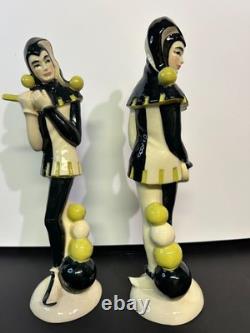Rare Vtg Ceramic Arts Studio King's Jester Flutist & Lutist Figurines Set AS IS