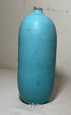 Rare vintage handmade signed Judy Jackson studio baby blue glaze pottery vase