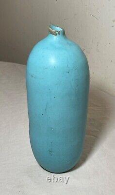 Rare vintage handmade signed Judy Jackson studio baby blue glaze pottery vase