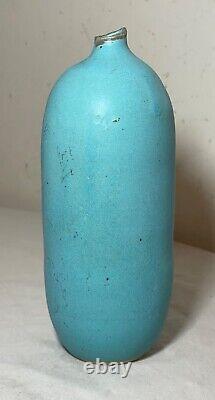 Rare vintage handmade signed Judy Jackson studio baby blue glaze pottery vase