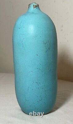 Rare vintage handmade signed Judy Jackson studio baby blue glaze pottery vase