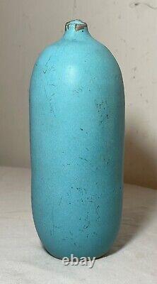 Rare vintage handmade signed Judy Jackson studio baby blue glaze pottery vase