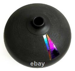 Renee Margolin Studio Art Pottery Black Bisque Ceramic Vase Iridescent Metallic