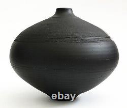 Renee Margolin Studio Art Pottery Black Bisque Ceramic Vase Iridescent Metallic