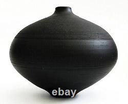 Renee Margolin Studio Art Pottery Black Bisque Ceramic Vase Iridescent Metallic