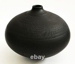 Renee Margolin Studio Art Pottery Black Bisque Ceramic Vase Iridescent Metallic