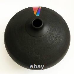 Renee Margolin Studio Art Pottery Black Bisque Ceramic Vase Iridescent Metallic