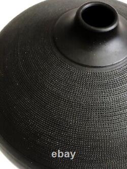 Renee Margolin Studio Art Pottery Black Bisque Ceramic Vase Iridescent Metallic