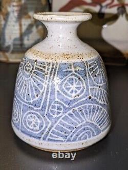 Richard Peeler (1926-1998) Abstract Wax Resist Studio Pottery Bud Vase Signed