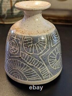 Richard Peeler (1926-1998) Abstract Wax Resist Studio Pottery Bud Vase Signed