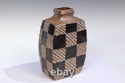 Rock Hard Studio Pottery Stoneware Vintage Vase Square Slab Built Checkered 1993