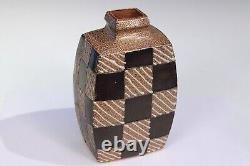 Rock Hard Studio Pottery Stoneware Vintage Vase Square Slab Built Checkered 1993