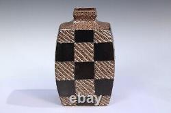 Rock Hard Studio Pottery Stoneware Vintage Vase Square Slab Built Checkered 1993