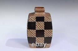 Rock Hard Studio Pottery Stoneware Vintage Vase Square Slab Built Checkered 1993