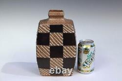 Rock Hard Studio Pottery Stoneware Vintage Vase Square Slab Built Checkered 1993