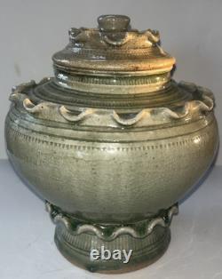 Rosenthal Netter Studio Art Pottery Urn Jar Vintage Caledon Green Glaze 9 tall